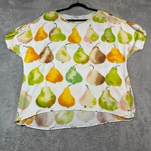 Jams World Danjou Top Womens Large White Pear Print Rayon Cold Shoulder